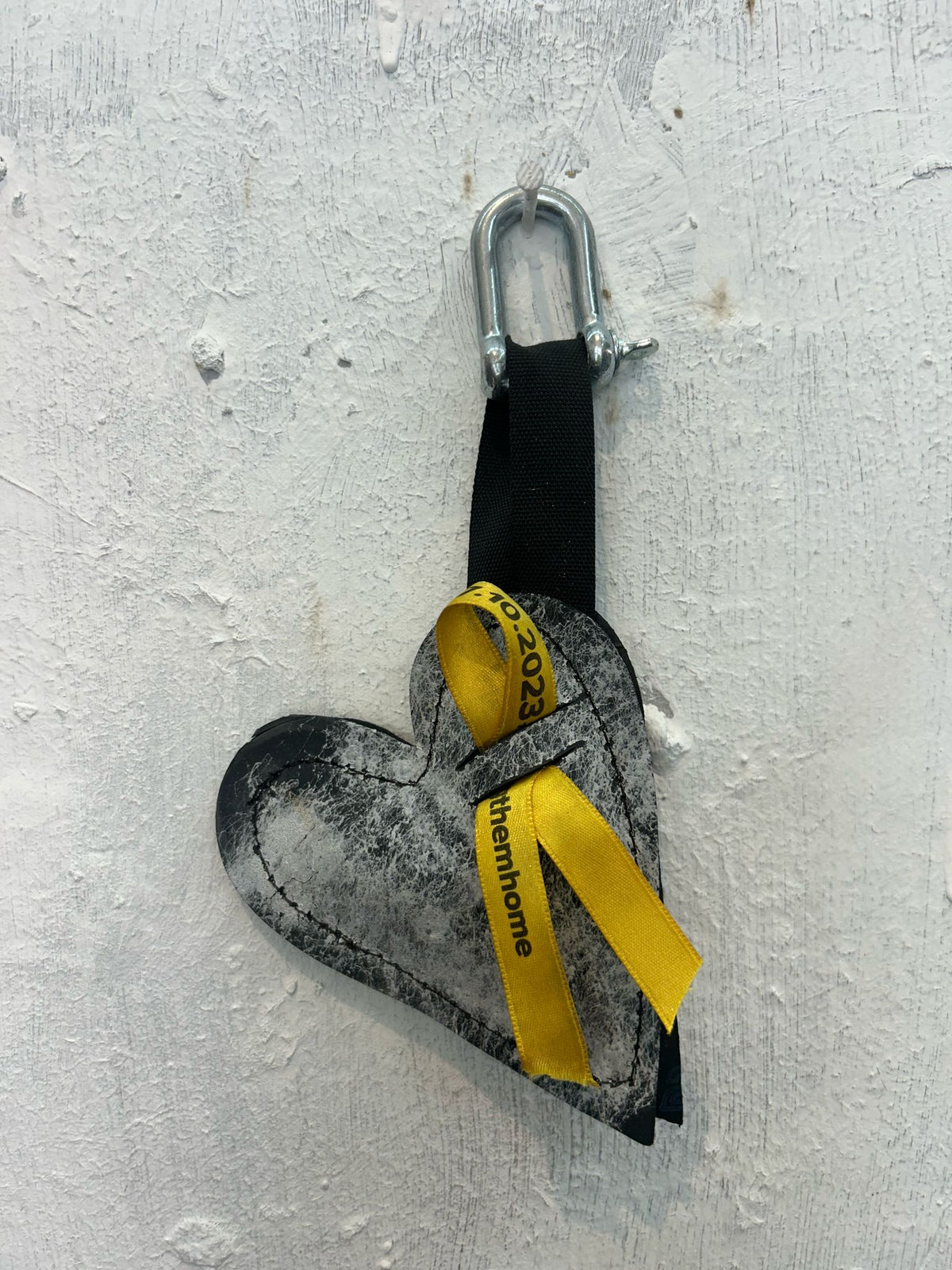 Key chain heart for BRING THEM HOME made from inner tubes